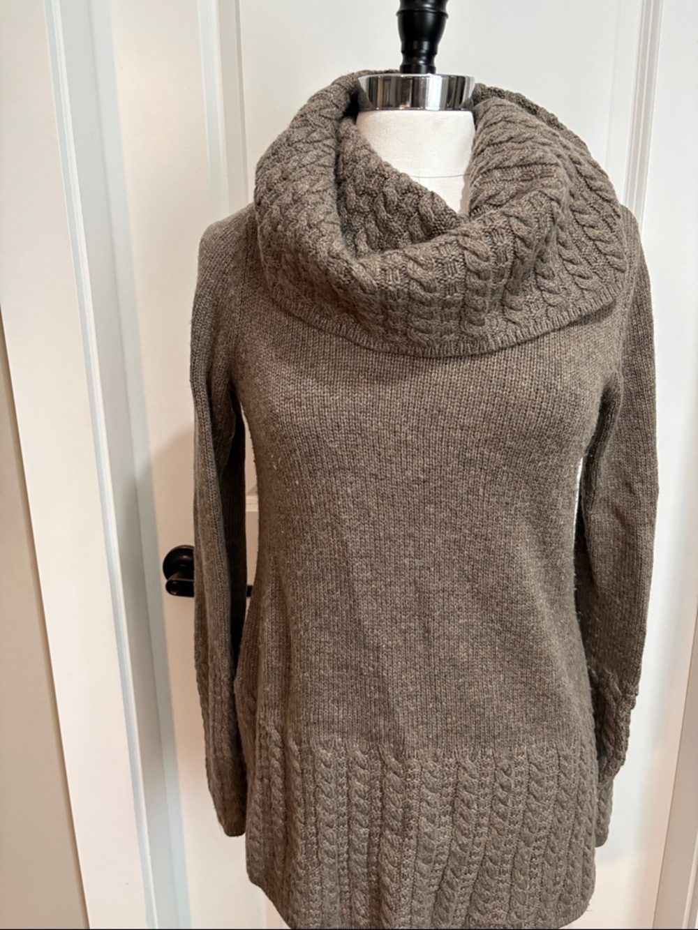 Ellen Tracy Cable-Knit Cowl Neck Sweater - Taupe
